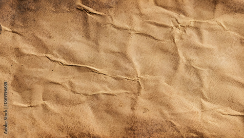 closeup of brown wrinkled packing paper background texture. 