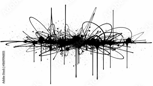 インクのしぶき散る抽象アートのダイナミックなモノクロ表現