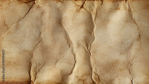 Aged Old Paper Texture Background. Rustic vintage paper folded in four. Brown crumpled and folded parchment vintage paper sheet with space for text