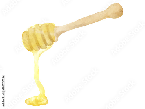 はちみつスプーン　たれるハチミツ　水彩　イラスト