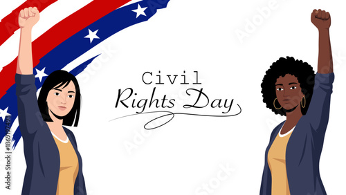 Civil Rights Day Illustration with Diverse Women Raising Fists in Solidarit