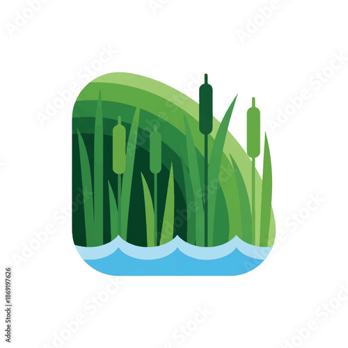 Cattails and Reeds in Water Illustration.