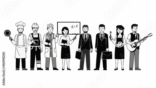 Diverse Group of Professionals Standing Together Representing Different Occupations.