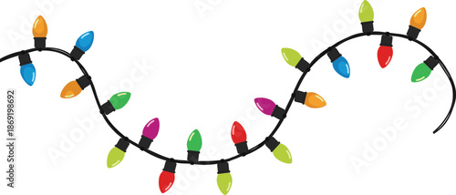 Colorful festive string lights garland vector illustration with holiday bulbs isolated on white background for seasonal decoration design