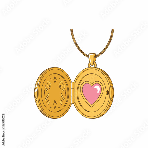 Golden Locket with Pink Heart Illustration