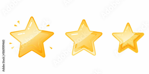 Three golden stars with a sparkle effect depicting a rating or review