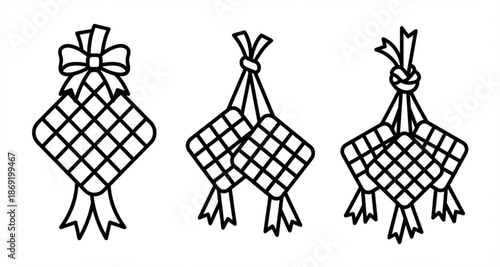 Traditional Diamond-Shaped Rice Cakes Tied with Ribbons and Bows, Often Seen During Festive Celebrations