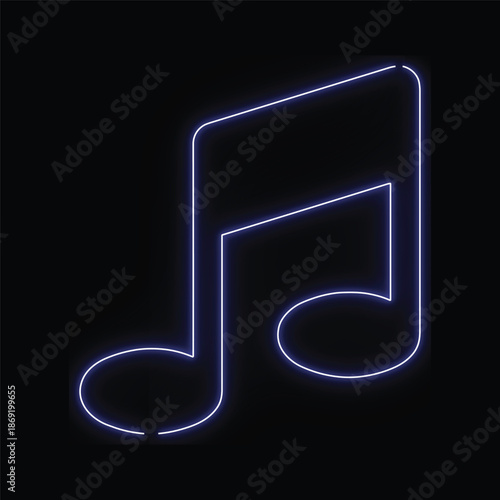 Glowing blue musical quarter note symbol on black background musical note neon 1