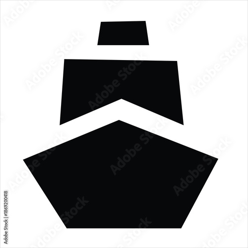 Simple black and white icon of a ship or boat, viewed from the front, with a geometric and minimalist design.