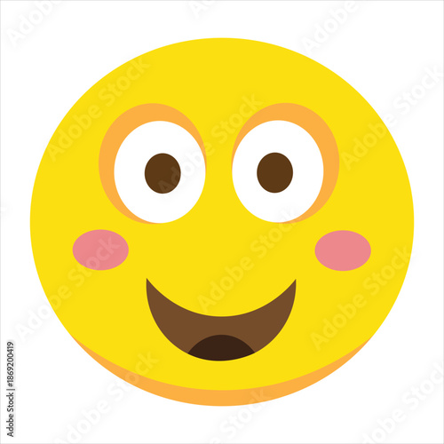 A cheerful yellow emoji with a wide smile, rosy cheeks, and big, round eyes, conveying happiness and joy.
