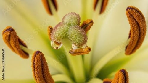A close-up of a yellow lily with visible stamens and pistils.