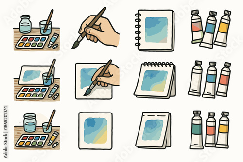 Tubes icon hand art watercolor vector setup brush paint icons creative pad