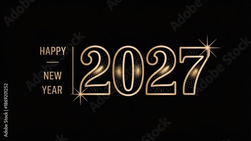 Elegant Gold 2027 New Year Greeting on Black Background Sparkling Festive Design for Celebration Invitations and Holiday Cards