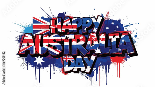 Happy Australia Day Graffiti Design with Splattered Paint and Australian Flag Elements