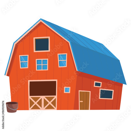 Vector illustration of red barn traditional American rural agricultural building in cartoon style perfect for farm countryside and rural themed creative designs
