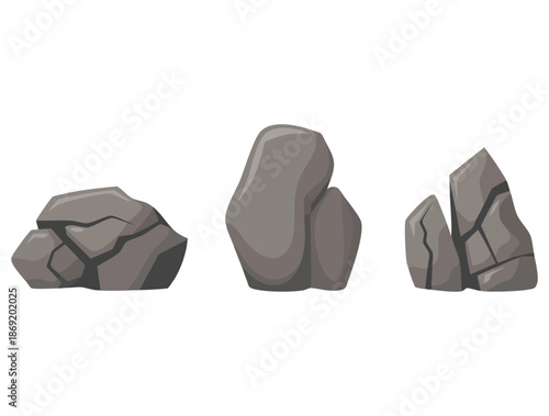 Vector illustration of rock stones set gray boulders cartoon style perfect for natural building material landscape design and outdoor decoration themed artwork