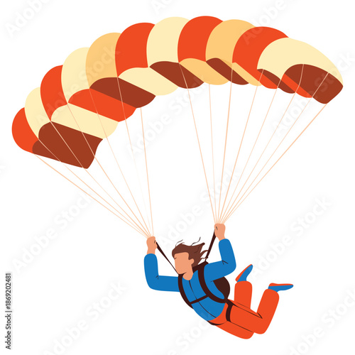 Vector illustration of skydiver with parachute on white background ideal for parachuting sport leisure activity and extreme adventure themed designs