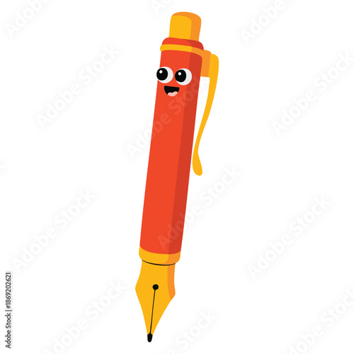 Vector illustration of smiling red pen comic character humanized pen with funny face ideal for cartoon education stationary playful and creative themed artwork