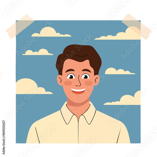 Vector illustration of smiling young man taking selfie using smartphone cartoon style ideal for social media lifestyle technology communication and character artwork