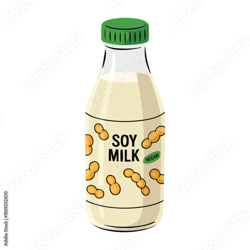 Vector illustration of soy milk in bottle as natural organic product from soybean plant ideal for health nutrition beverage and organic lifestyle design themes