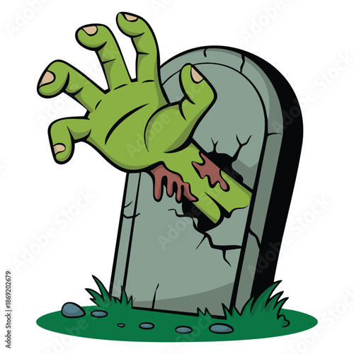 Vector illustration of spooky zombie hand emerging from tomb perfect for halloween horror undead creepy character and seasonal themed artwork