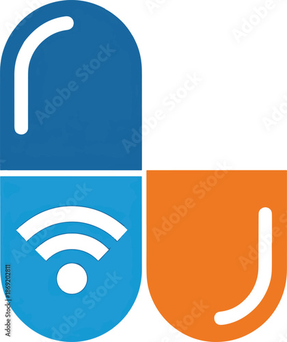 Medical capsule icon with wifi signal and parts on transparent background