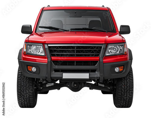 Front View Red Utility Task Vehicle, Compact Utility Model, Isolated on White Background