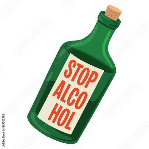 Vector illustration of stop alcohol bottle bad habit and alcohol addiction ideal for health awareness prevention education and social campaign themed designs