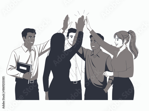 Diverse business team celebrating success with high five