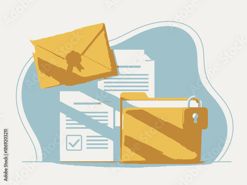 Secure email and document storage with a padlock on a colored background