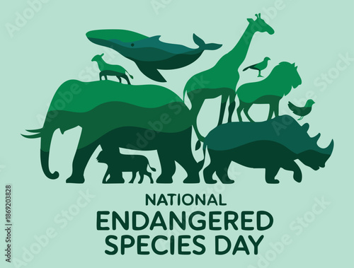 Vector illustration of wild animals silhouette set for National Endangered Species Day perfect for environmental awareness poster and educational graphics