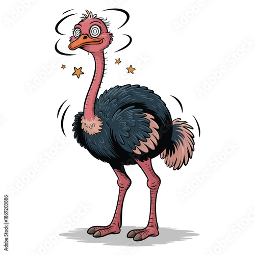 Vector illustration of wild ostrich looking dizzy on white background perfect for wildlife animal cartoon humorous or decorative creative artwork