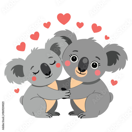 Vector illustration of wild koalas couple with hearts cute Australian animal characters ideal for romantic wildlife and love themed creative designs