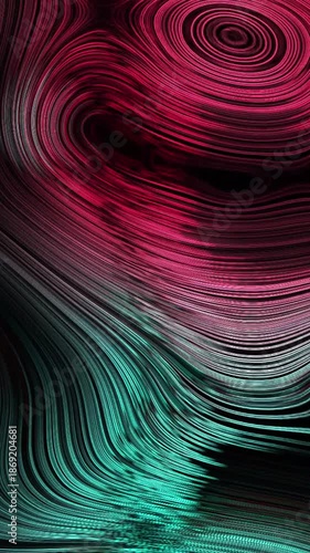 Abstract vertical background with magenta and cyan wavy lines. Smooth topographic fluid motion for social media and mobile backgrounds.