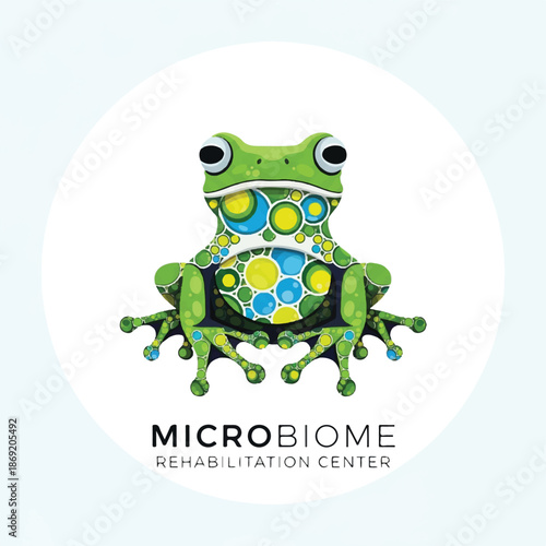 Colorful Frog Illustration with Microbiome Text.
