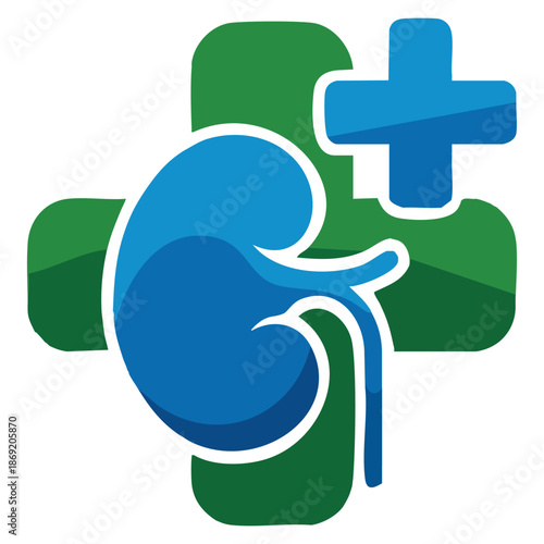 Vector logo kidney care template in green and blue ideal for medical business wellness branding clean health service identity and care themed design
