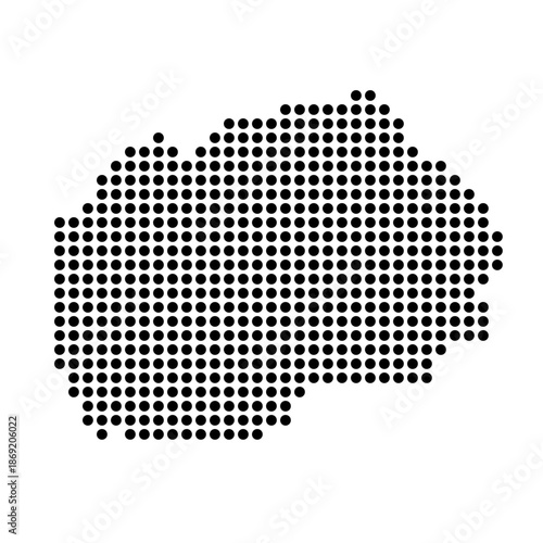 North Macedonia country dotted map. Black spot pixel illustration isolated on white background. Vector circle mosaic.