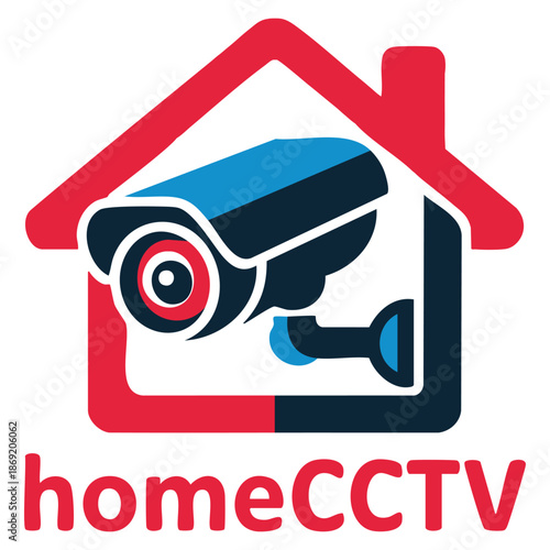 Vector logo template CCTV home with camera and house symbol ideal for technology security services smart home branding monitoring solutions or tech identity design