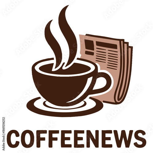 Vector logo template coffee news with paper symbol ideal for business caf branding media identity and coffee inspired news concept