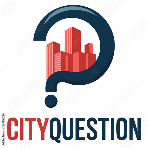 Vector logo template city question design using building symbol ideal for quiz business urban problem solving and modern city themed informative branding