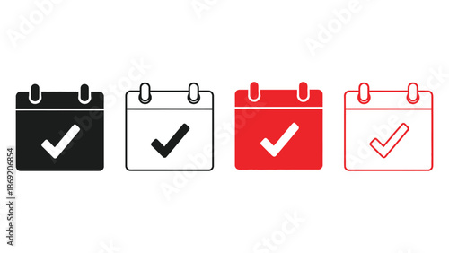 Set of four calendar icons with checkmark symbols indicating completion or scheduling