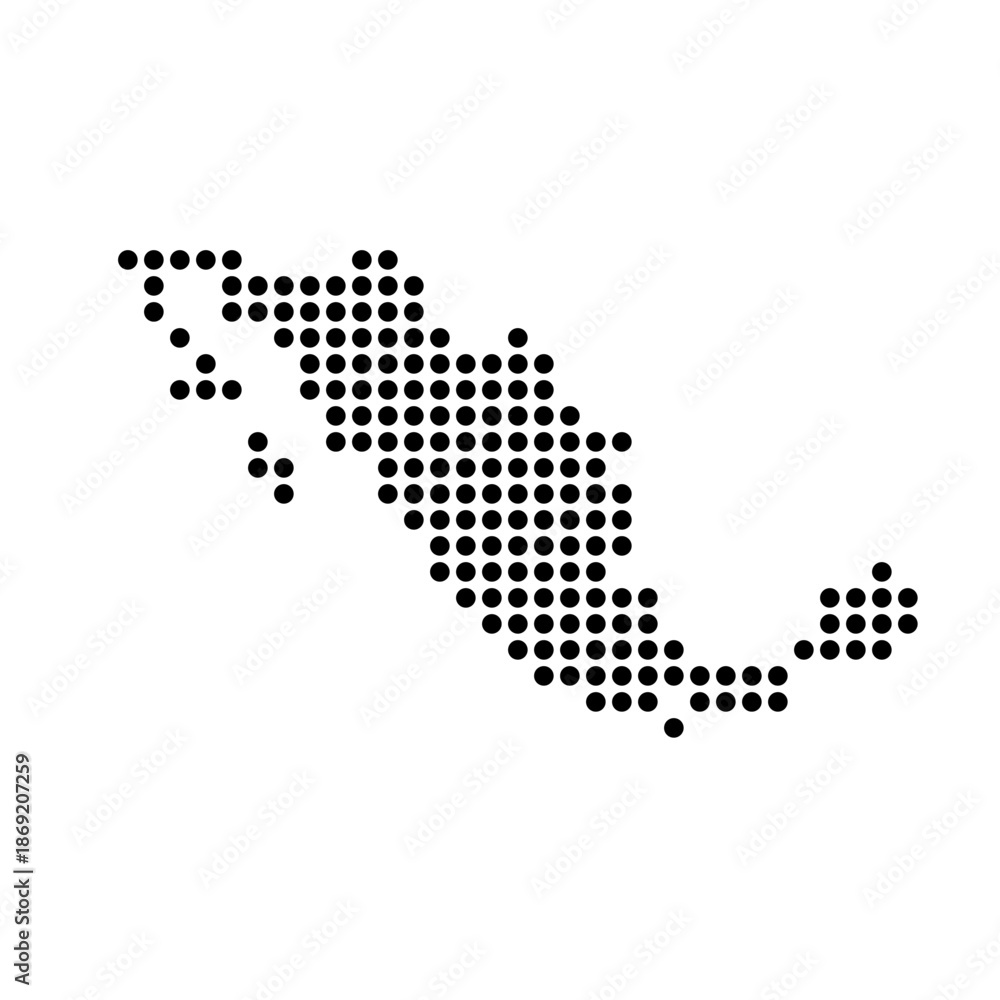 Fototapeta premium Mexico country dotted map. Black spot pixel illustration isolated on white background. Vector circle mosaic.
