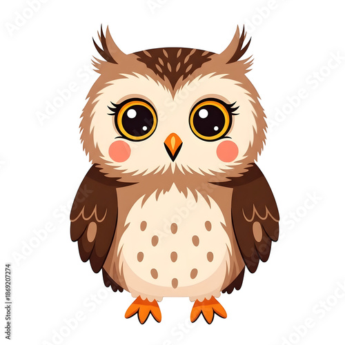Cute cartoon owl character isolated on transparent background
