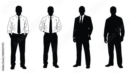 Four businessman silhouettes showing different professional attire styles