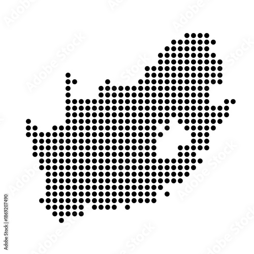 South Africa country dotted map. Black spot pixel illustration isolated on white background. Vector circle mosaic.