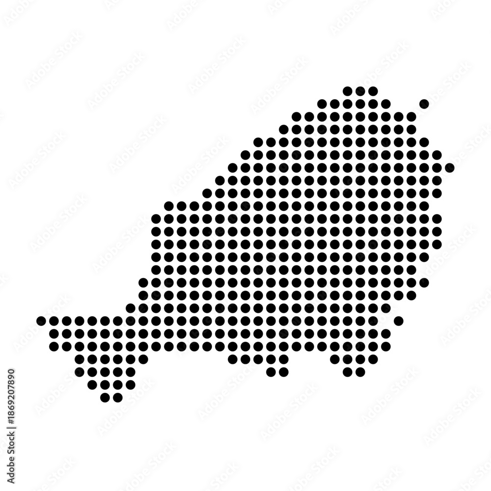 Obraz premium Niger country dotted map. Black spot pixel illustration isolated on white background. Vector circle mosaic.