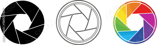 Photography aperture designs with black, white, and colorful variations