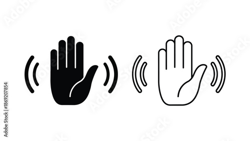 Icon set showing hand gesture symbols in solid and outline styles for contactless interaction