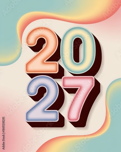 Vibrant Gradient 2027 New Year Design Element for Modern Greeting Cards and Invitations