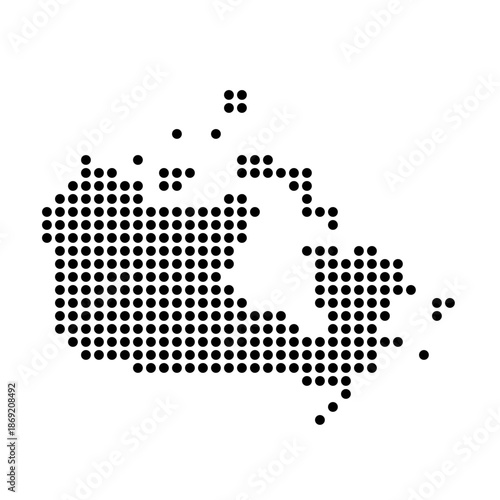 Canada country dotted map. Black spot pixel illustration isolated on white background. Vector circle mosaic.